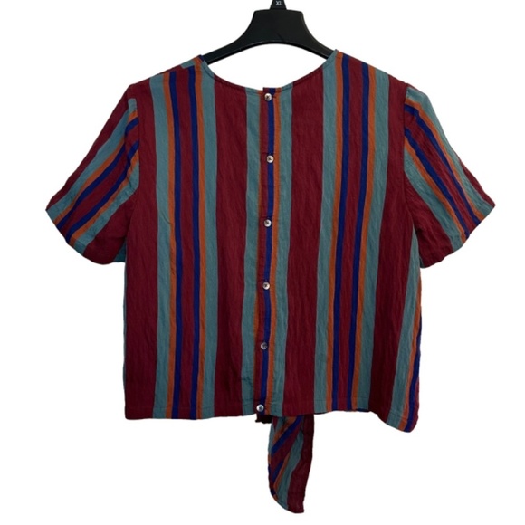 MADEWELL Top Womens Size L Button back tie tee in Rosalinda Stripe Work Party - Picture 4 of 14